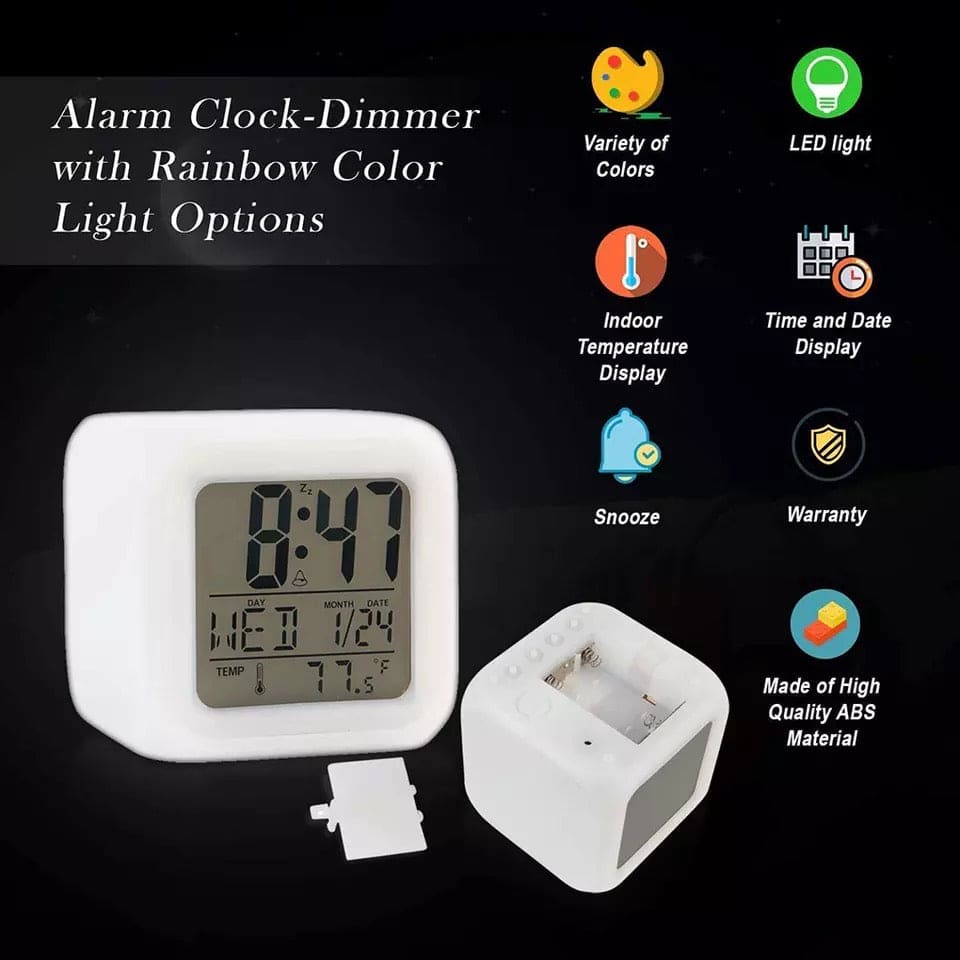 7 LED Color Changing Digital Light Alarm Clock, Thermometer Color Changing Color Electronic Clock, Alarm Clock With LED Flash Light, Cube/Round Snooze Led Alarm, Glowing Alarm Watch 7 LED Color Changing Digital Light Alarm Clock, Thermometer Color Changing Color Electronic Clock, Alarm Clock With LED Flash Light, Cube/Round Snooze Led Alarm, Glowing Alarm Watch